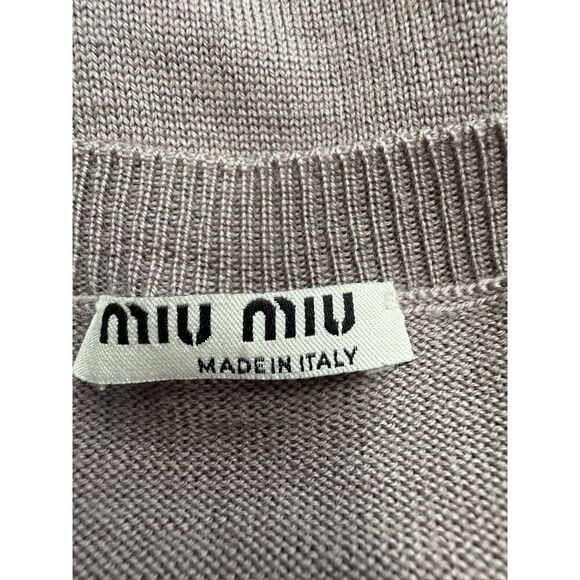 Miu Miu 100% Wool Cardigan Sweater Dusty Mauve Silk Insert Italy 44 US 8 - Picture 11 of 14